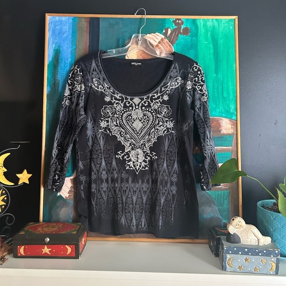 Vanilla Sugar Y2K Black and Gray Patterned Blouse Large - Picture 16 of 16